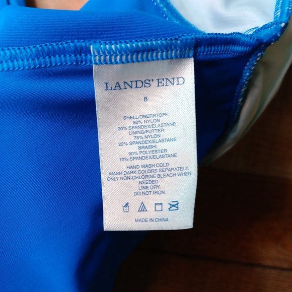 Lands' End Swimsuit Bathing Suit Blue Tankini Two Piece Size 8 Built In Bra Wire - Picture 9 of 11